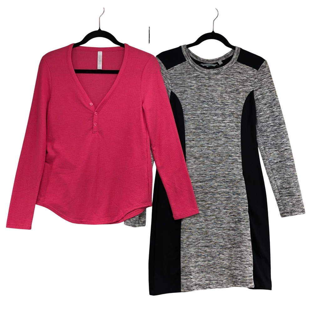 Athleta Top and Dress Bundle Womens Small Pink Henley Black Gray Space Dye